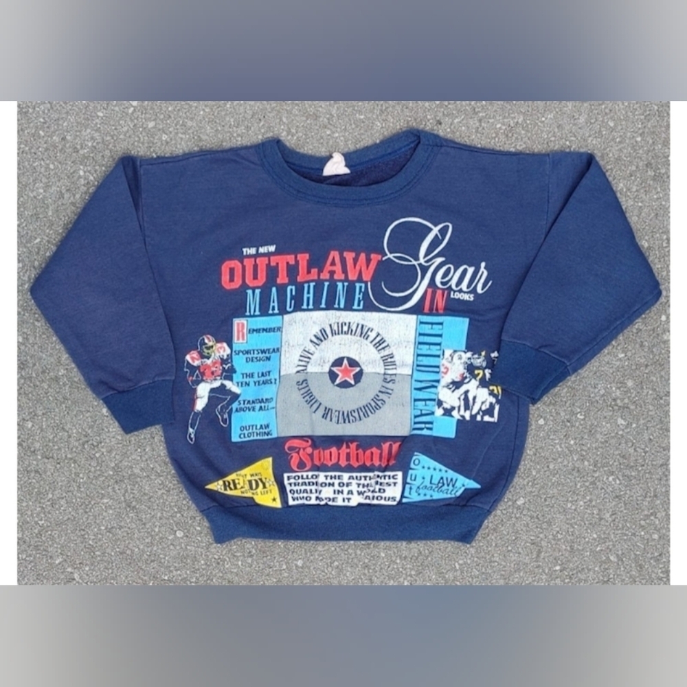 Vtg 1980s Football Print Kids Youth Crew Neck Sweatshirt Medium